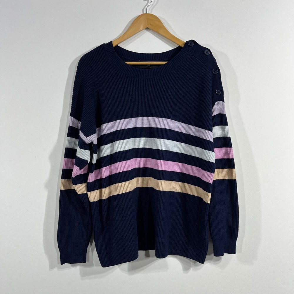 Lane Bryant Fisherman Granola Old Money Striped Ribbed Knit Sweater Womens 22 24
